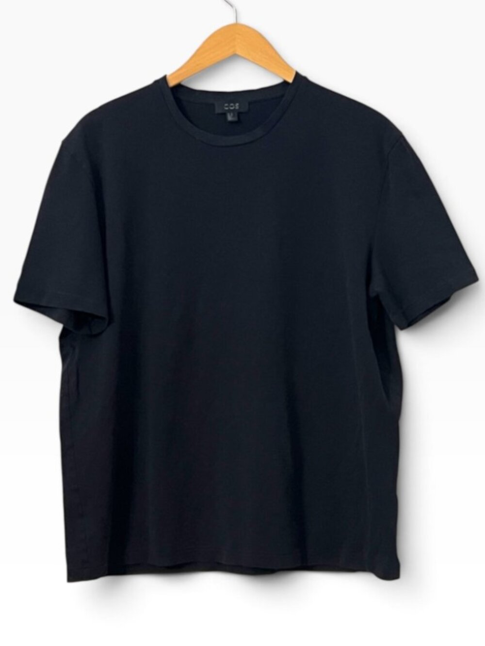COS Men's Navy Textured Cotton T-Shirt Size XL Short Sleeve Crew Neck Minimalist
